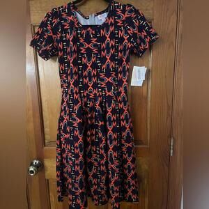 LuLaRoe Amelia Dress Pockets Pleated Full Skirt Zip Fit Flare Midi Small NWT